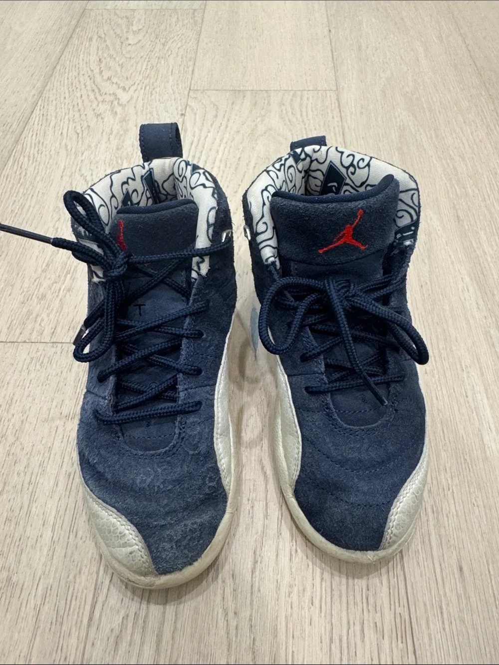 Jordan Kids Navy Suede High-Top Sneakers with Red Jumpman